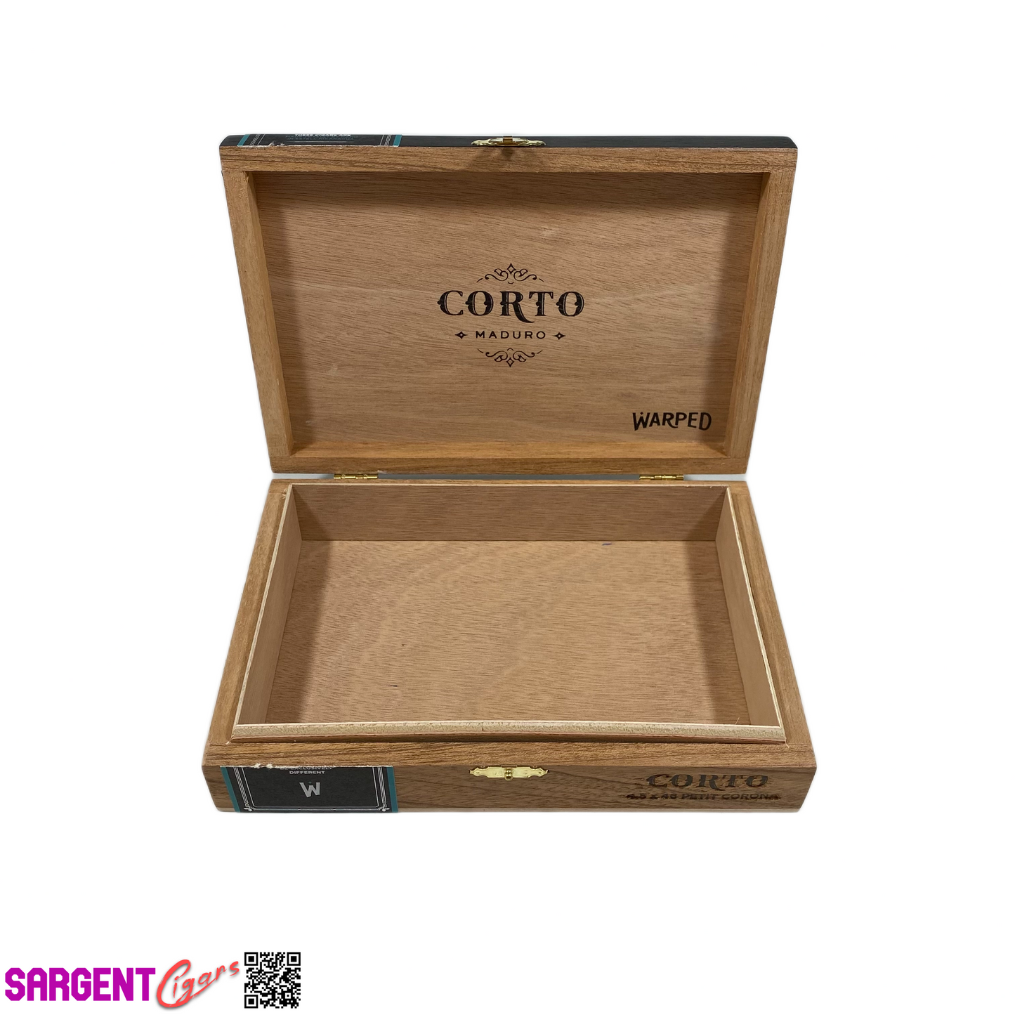 Warped Cigars Corto Maduro Petite Corona Empty Wooden Cigar Box 8x5.5x1.75