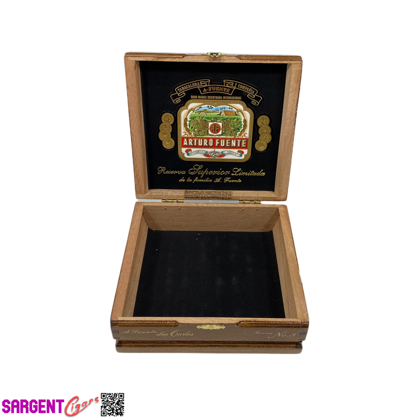 Arturo Fuente Don Carlos No3 Empty Wooden Cigar Box 7x6.25x2.75