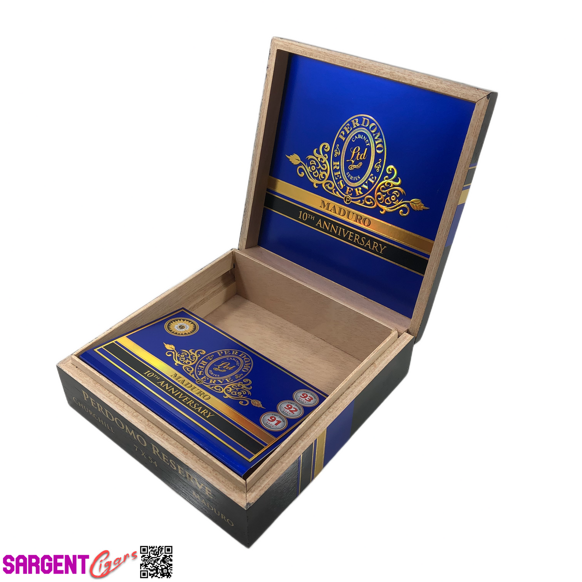 Perdomo 10th Anniversary Maduro Churchill Empty Wooden Cigar Box 8x8.25x2.75