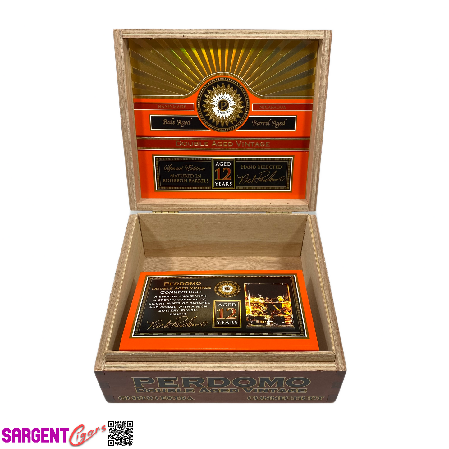 Perdomo Double Aged Vintage Connecticut Gordo Empty Wooden Cigar Box 8.5x7.5x3.5