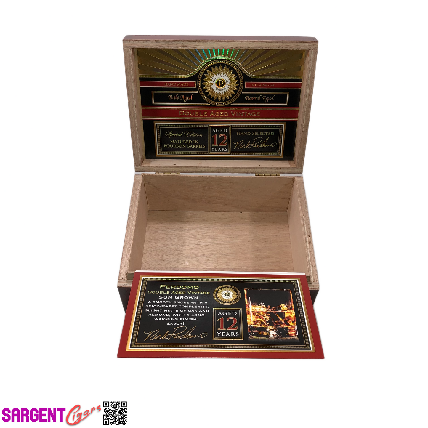 Perdomo Double Aged Vintage Sun Grown Robusto Empty Wooden Cigar Box 8x6x3.25