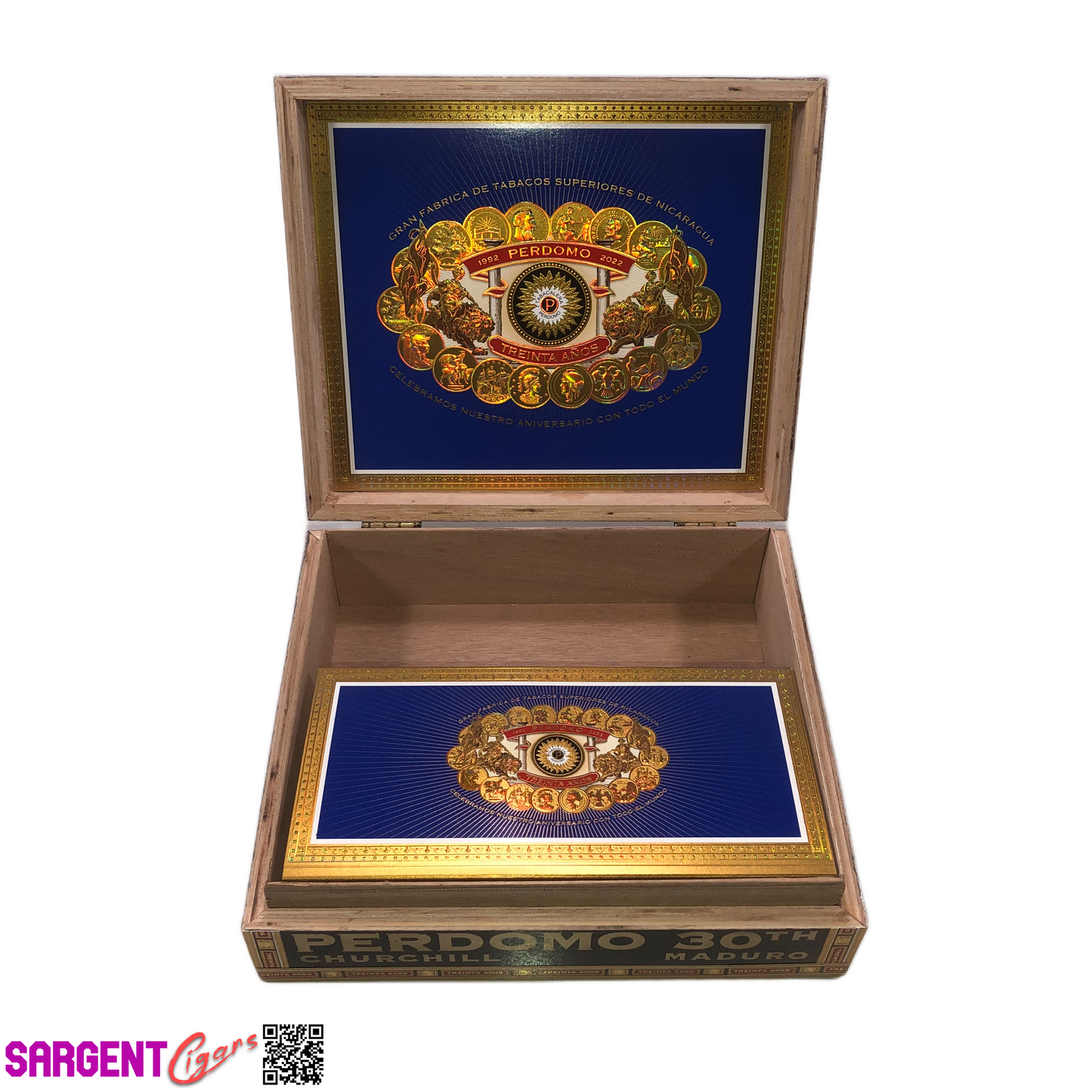 Perdomo 30th Maduro Churchill Empty Wooden Cigar Box 9.5x8x2.75