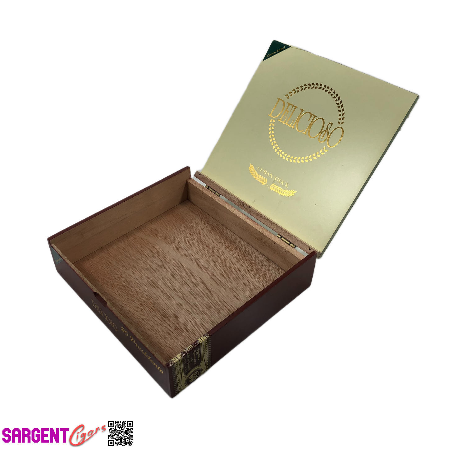 Delicioso Presidente Empty Wooden Cigar Box 8x7.75x2