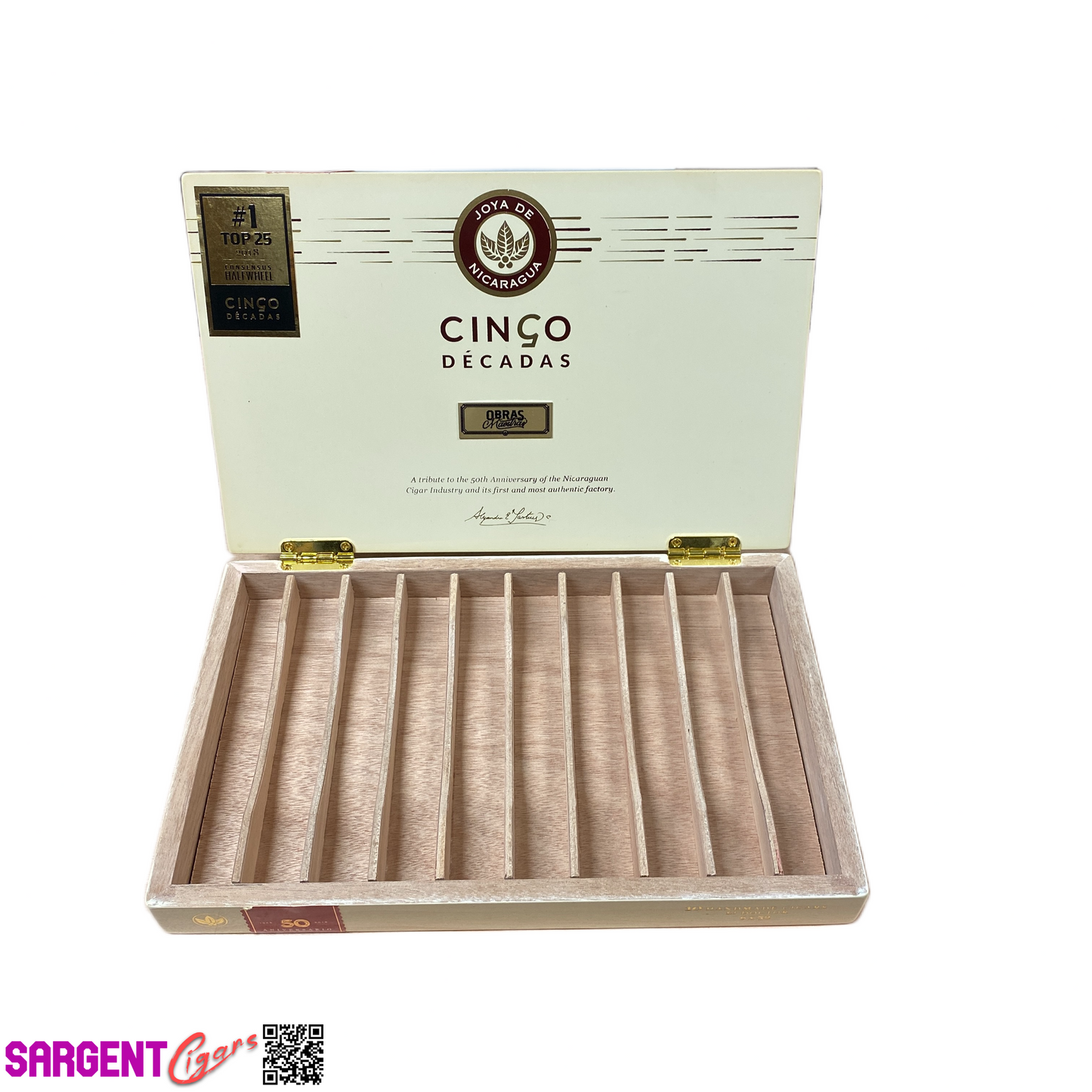 Joya De Nicaragua Cinco Decadas Diademas Empty Wooden Cigar Box 11x7x1.5