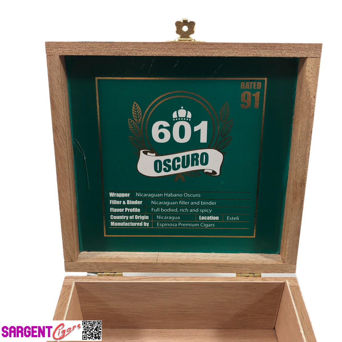 Espinosa 601 Oscuro La Fuerza Empty Wooden Cigar Box 6.75x6.5x3