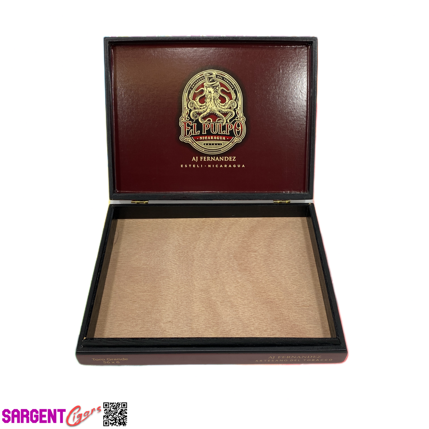 Aj Fernandez El Pulpo Toro Grande Empty Wooden Cigar Box 9x7x1.75