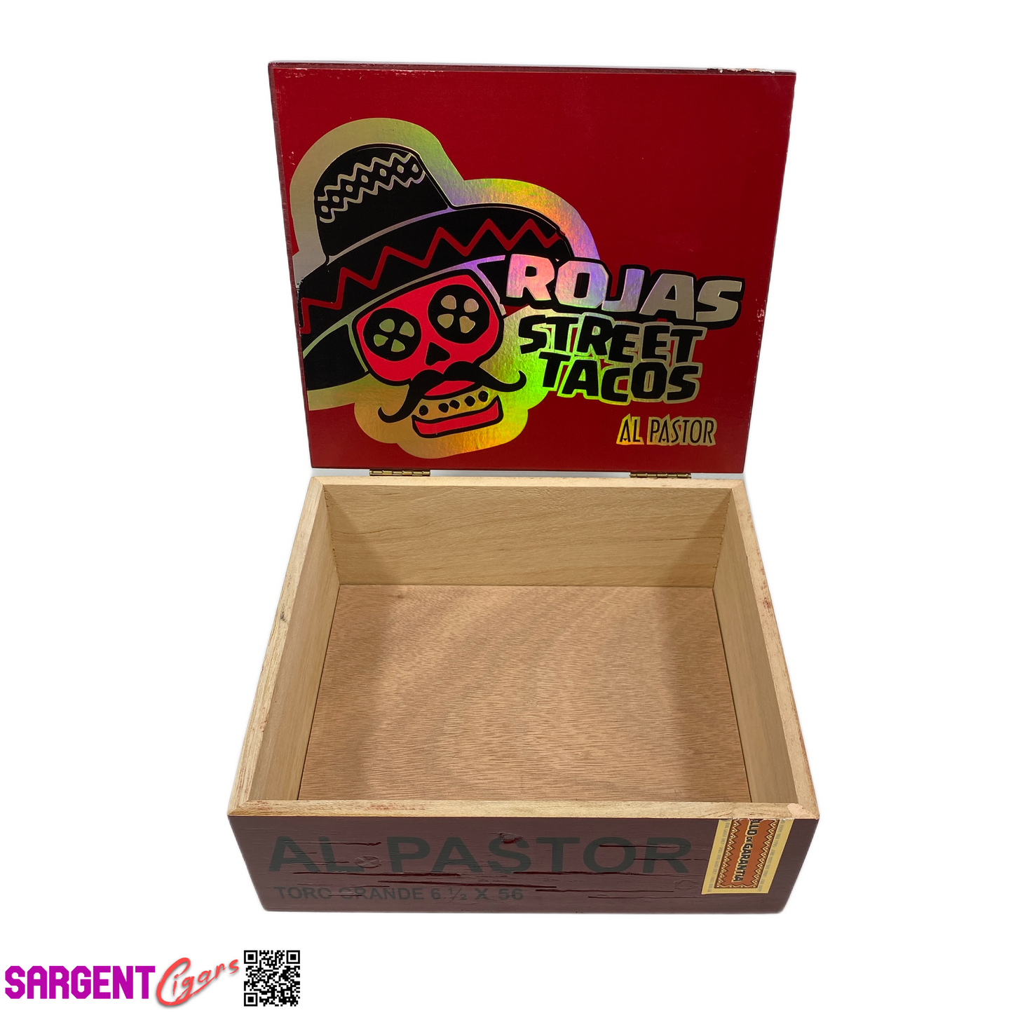 Rojas Street Tacos Al Pastor Toro Grande Empty Wooden Cigar Box 8.5x7.5x3.25