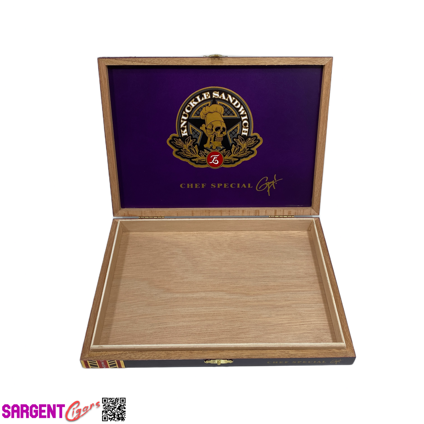 Guy Fieri Knuckle Sandwich Chef Special Purple Empty Wooden Cigar Box 9.5x7x1