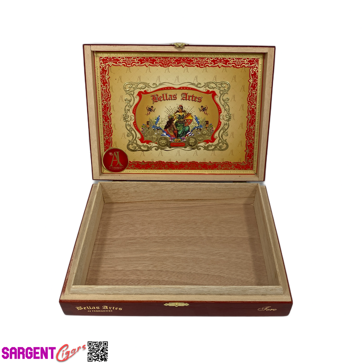 Aj Fernandez Bellas Artes Red Toro Empty Wooden Cigar Box 9.5x7x1.75