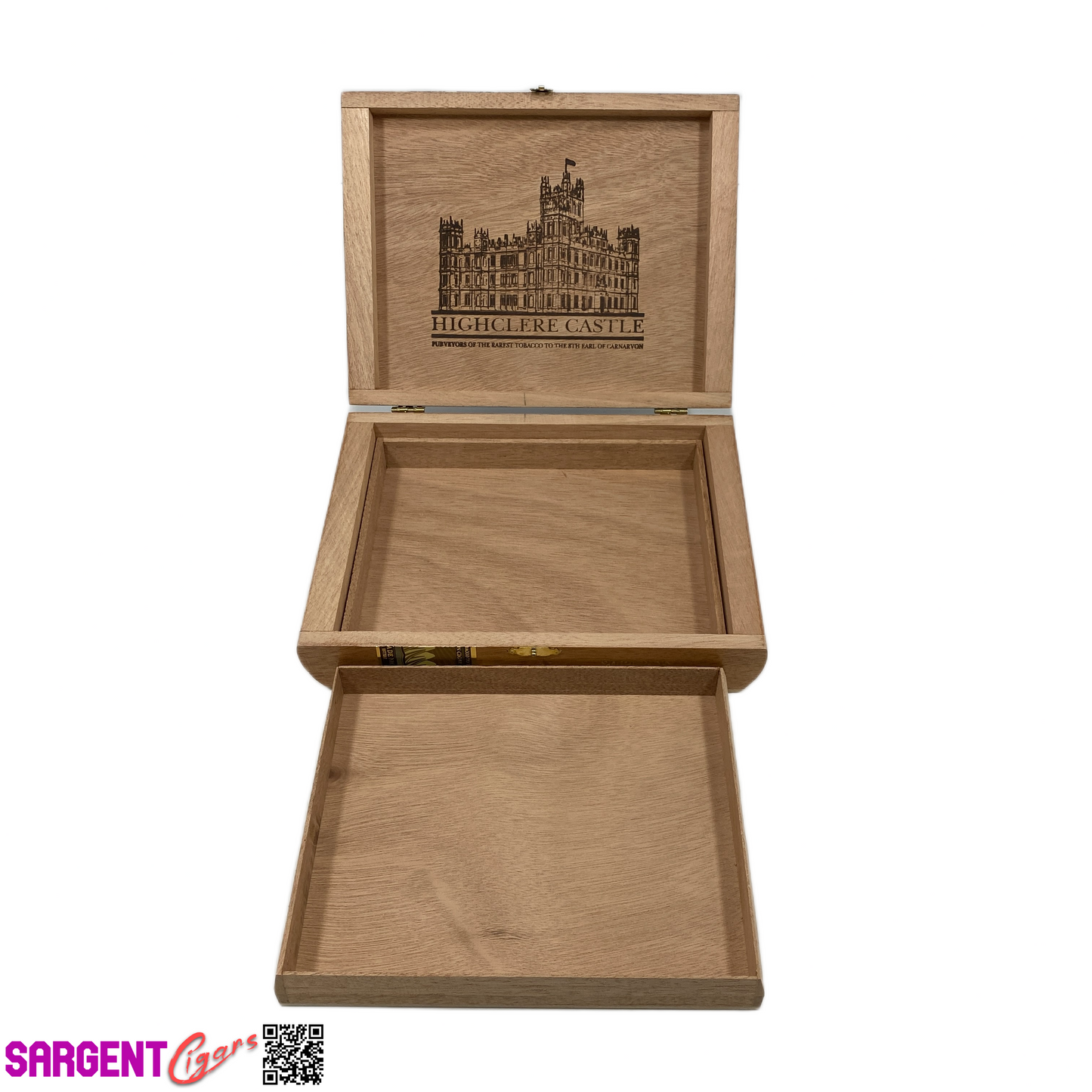 Highclere Castle Blue Corona Empty Wooden Cigar Box 8.25x6.25x2