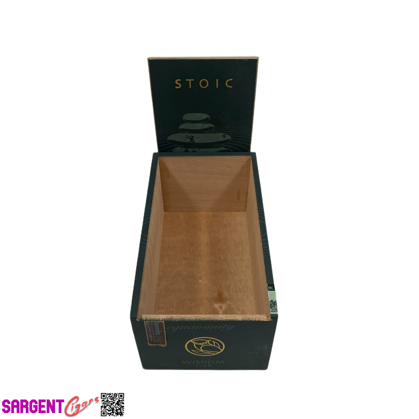 Stoic Equanimity Wisdom Empty Wooden Cigar Box 4.25x8.25x3.5