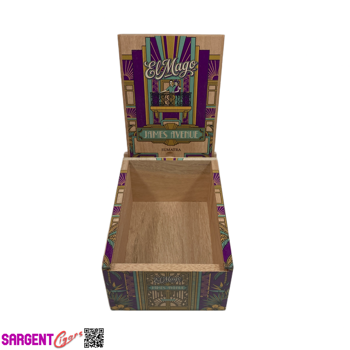 El Mago James Avenue Sumatra Toro Empty Wooden Cigar Box 5x7.5x3.25
