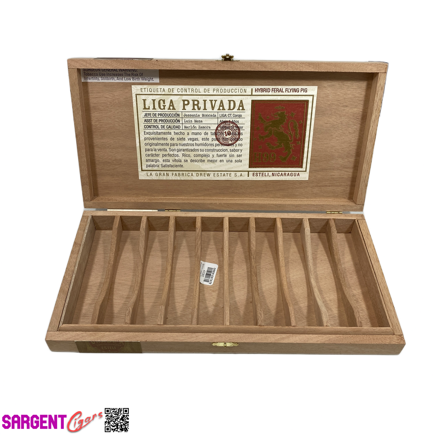 Liga Privada H99 Feral Flying Pig Empty Wooden Cigar Box 13.25x6.75x1.75