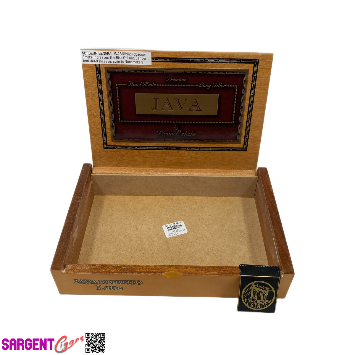 Java Latte Robusto Empty Wooden Cigar Box 10.25x6.75x2