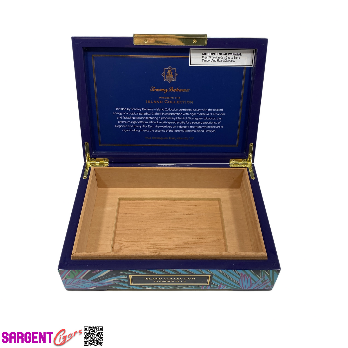 Tommy Bahama Island Collection Harbor Empty Wooden Cigar Box 9.5x6.75x2.75