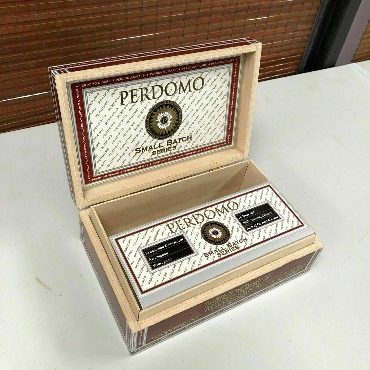 Perdomo Small Batch Series Connecticut Belicoso Empty Wooden Cigar Box 9x6x3