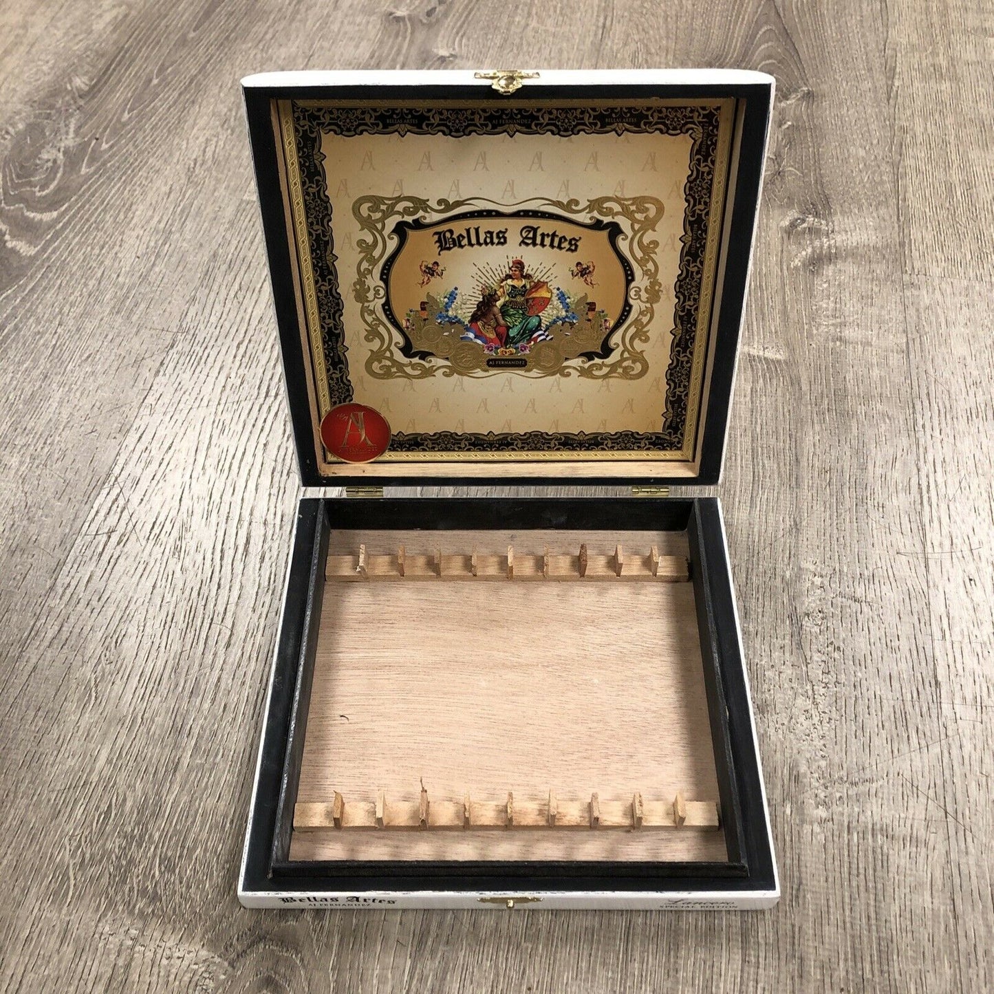 Aj Fernandez Bellas Artes Lancero Empty Wooden Cigar Box 9x8x1.5