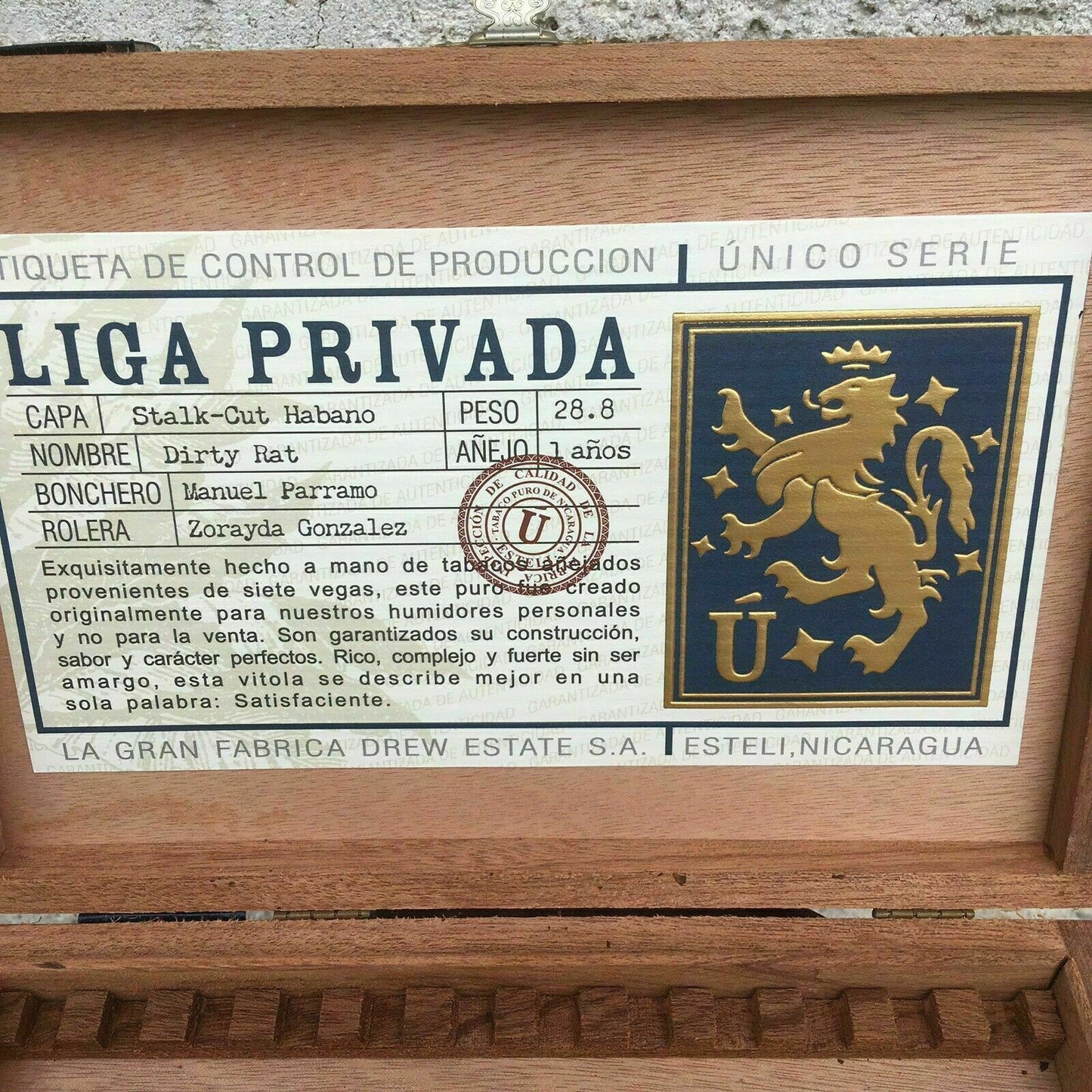 Liga Privada Unico Dirty Rat Empty Wooden Cigar Box 9.25x6.5x1.5