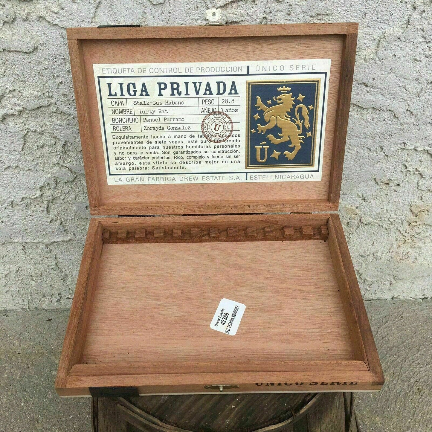 Liga Privada Unico Dirty Rat Empty Wooden Cigar Box 9.25x6.5x1.5
