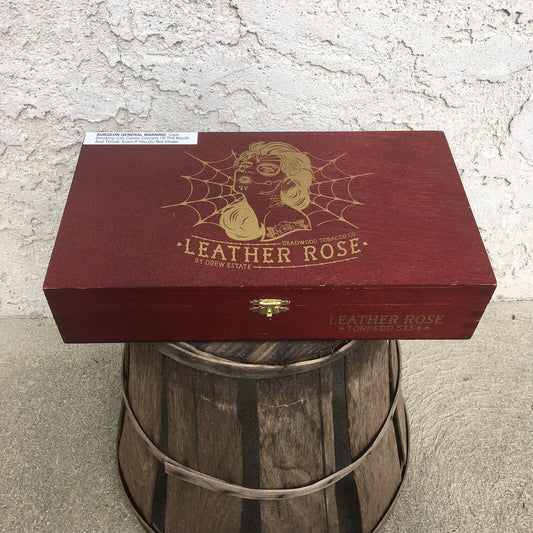 Deadwood Leather Rose Empty Wooden Cigar Box 11x6x2.5