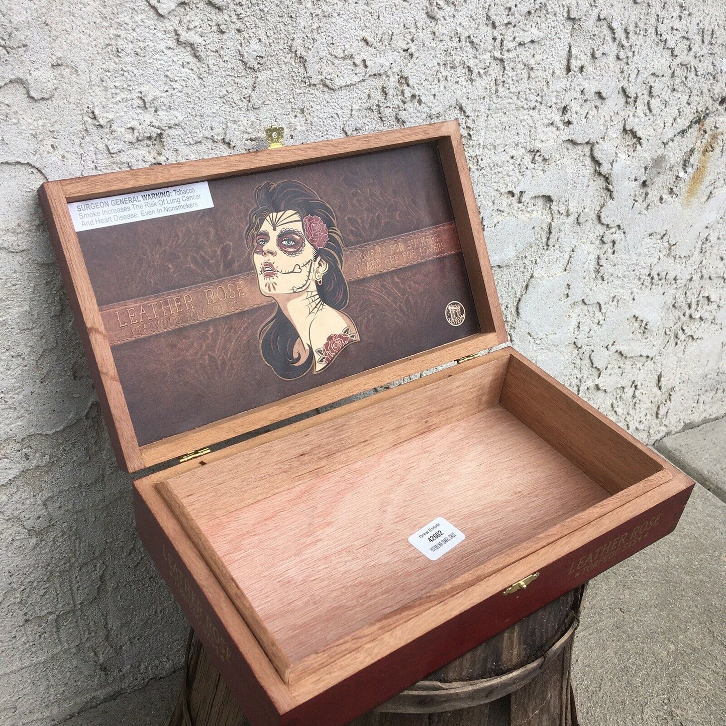 Deadwood Leather Rose Empty Wooden Cigar Box 11x6x2.5