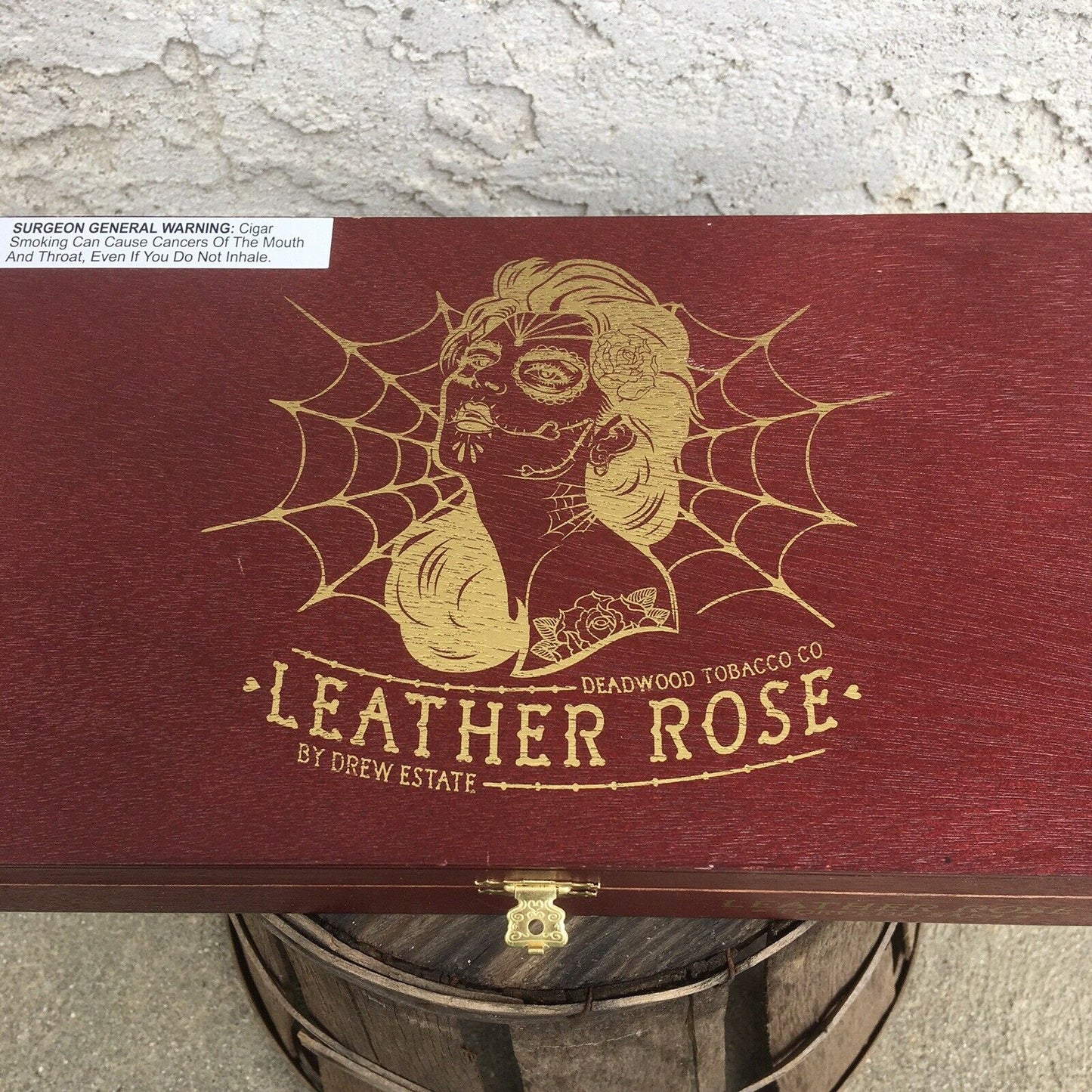 Deadwood Leather Rose Empty Wooden Cigar Box 11x6x2.5