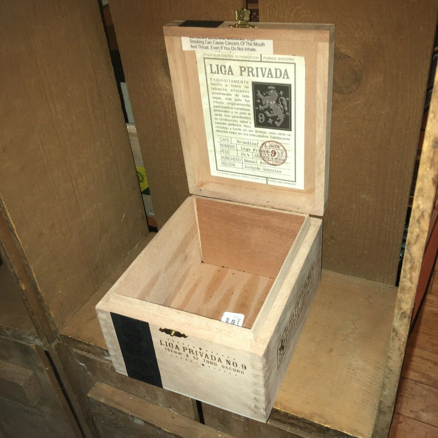 Liga Privada No9 Corona Viva Empty Wooden Cigar Box 5.5x7x4