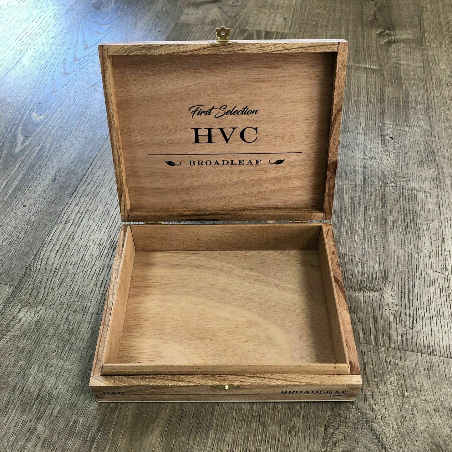 HVC Broadleaf Toro Empty Wooden Cigar Box 9x7x2