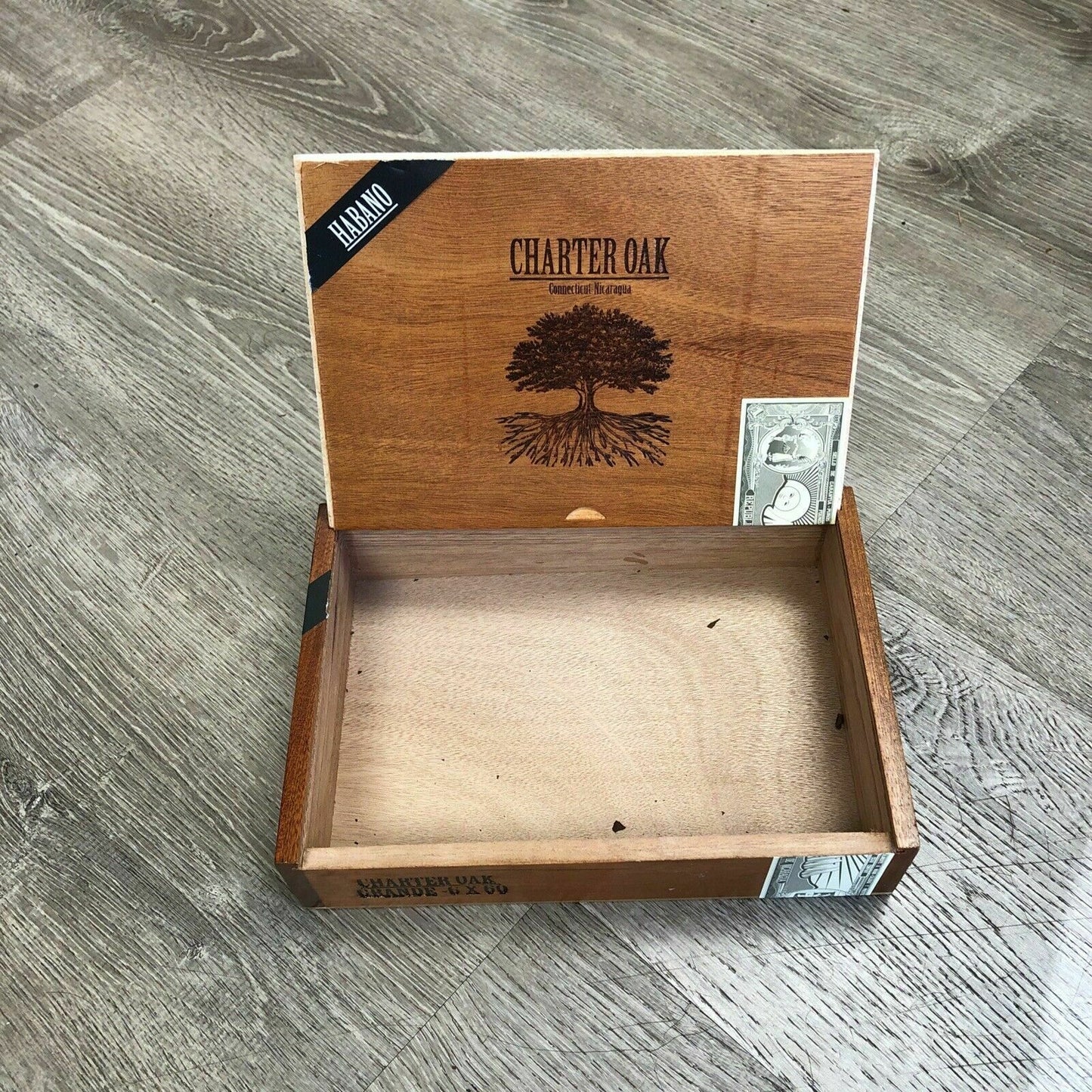 Charter Oak Hab Toro Empty Wooden Cigar Box 8.75x7x2