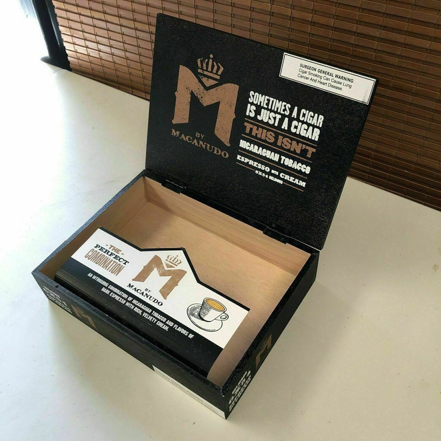 Macanudo Espresso With Cream Belicoso Empty Wooden Cigar Box 9x7x2