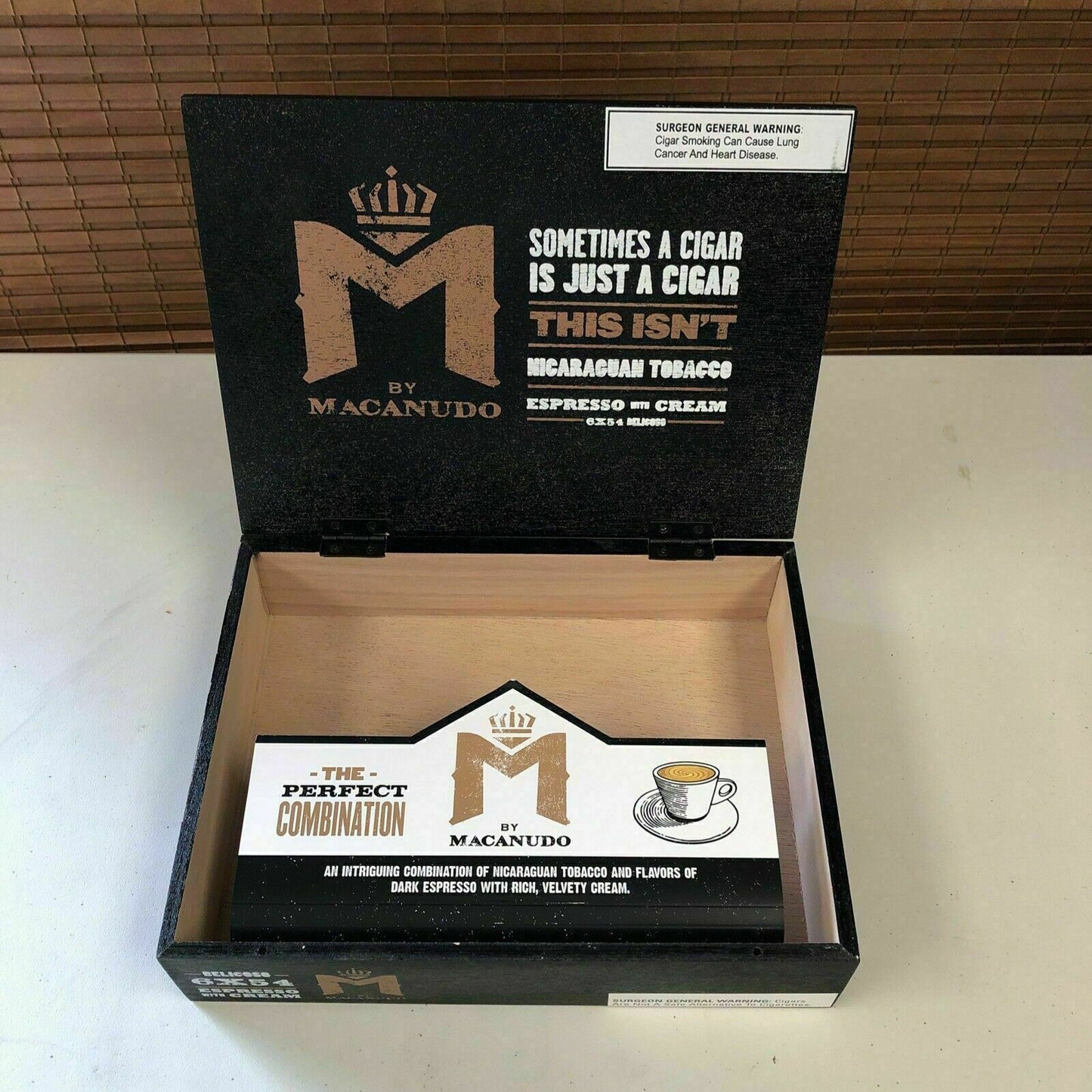 Macanudo Espresso With Cream Belicoso Empty Wooden Cigar Box 9x7x2