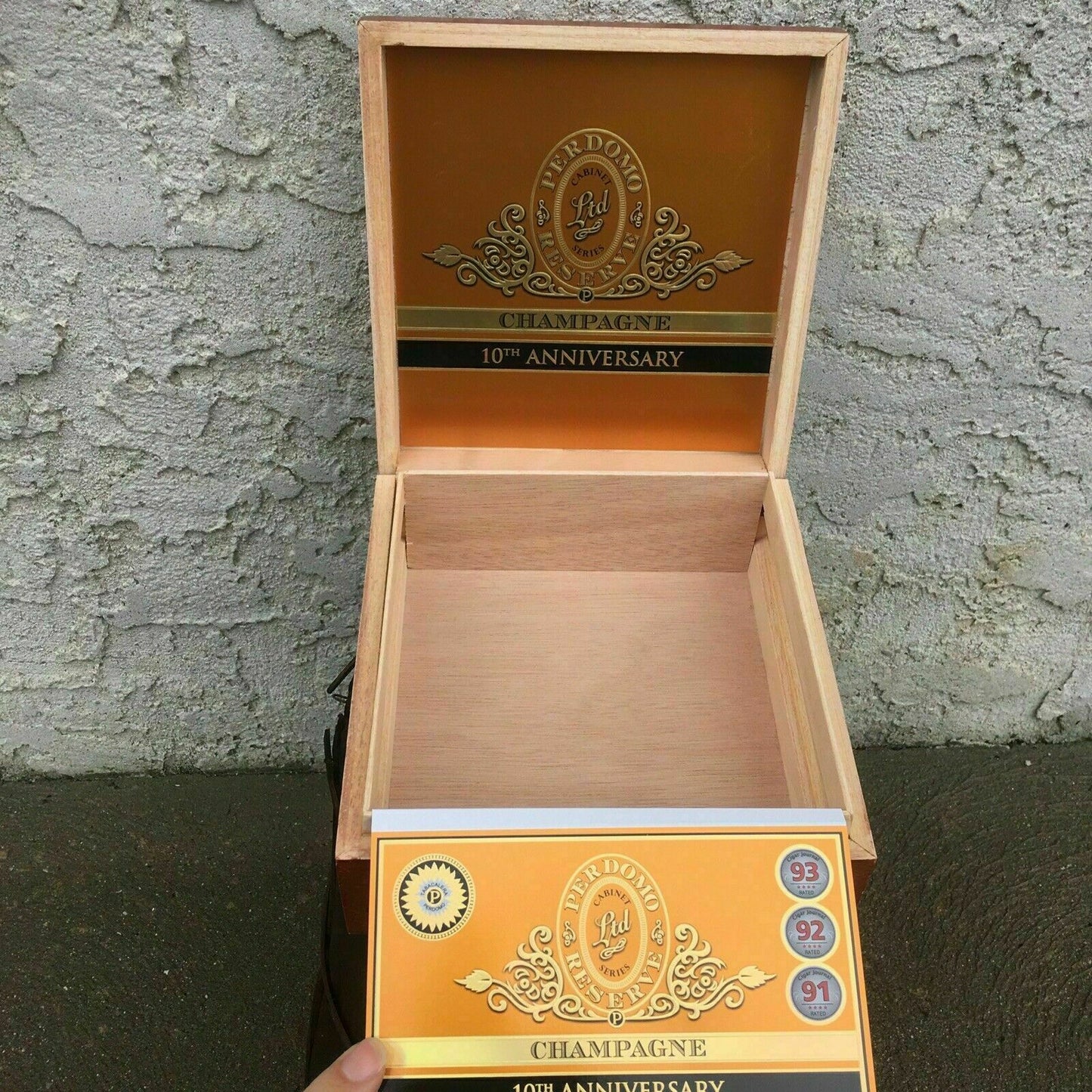 Perdomo 10th Anniversary Champagne Churchill Empty Wooden Cigar Box 7.75x8.25x3