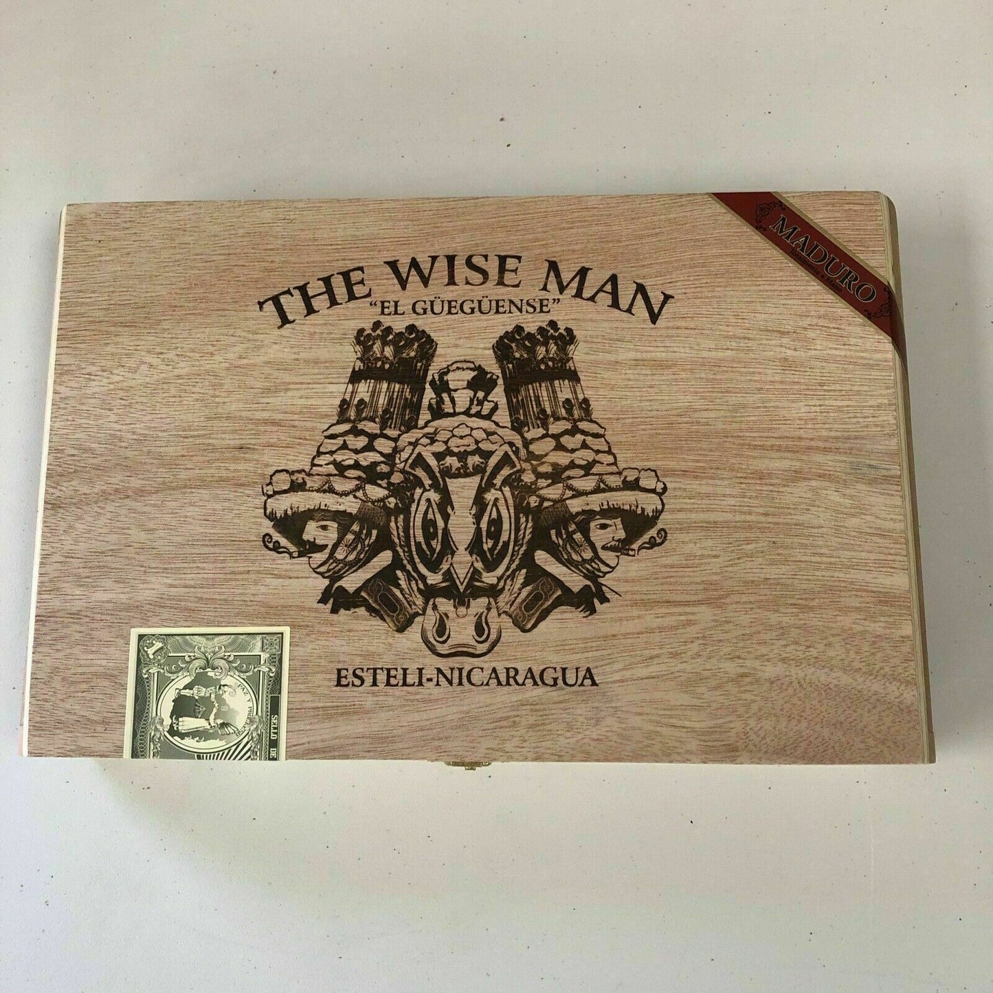 The Wise Man El Gueguense Corona Gorda Empty Wooden Cigar Box 11.5x6.5x2