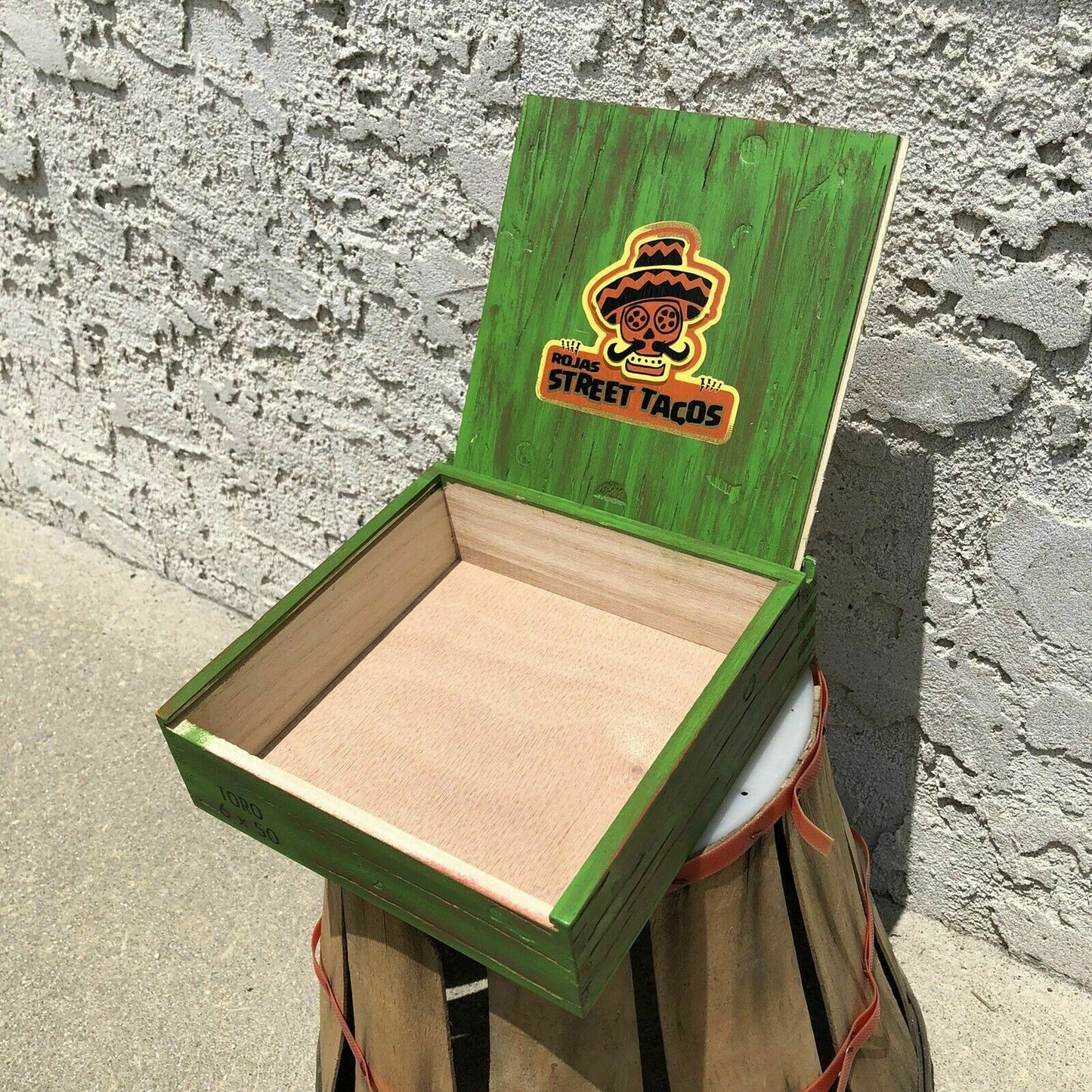 Rojas Green Street Tacos Robusto Empty Wooden Cigar Box 7x6x2