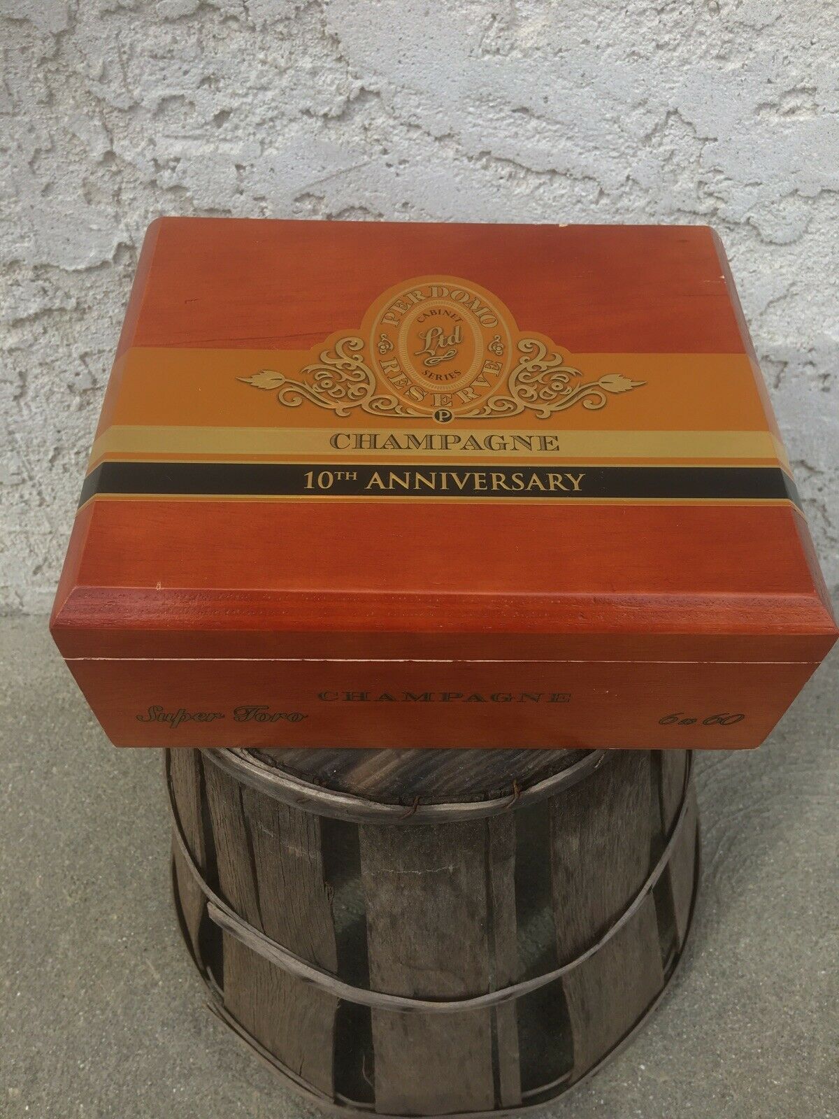 Perdomo 10th Anniversary Champagne Super Toro Empty Wooden Cigar Box 9x7.5x3.5