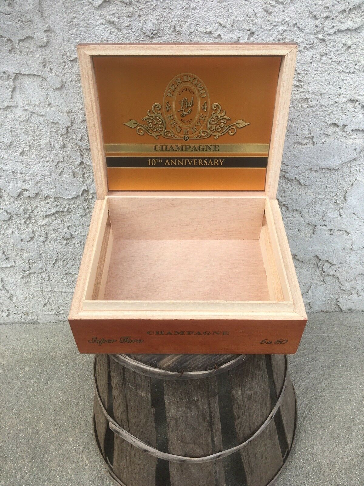 Perdomo 10th Anniversary Champagne Super Toro Empty Wooden Cigar Box 9x7.5x3.5