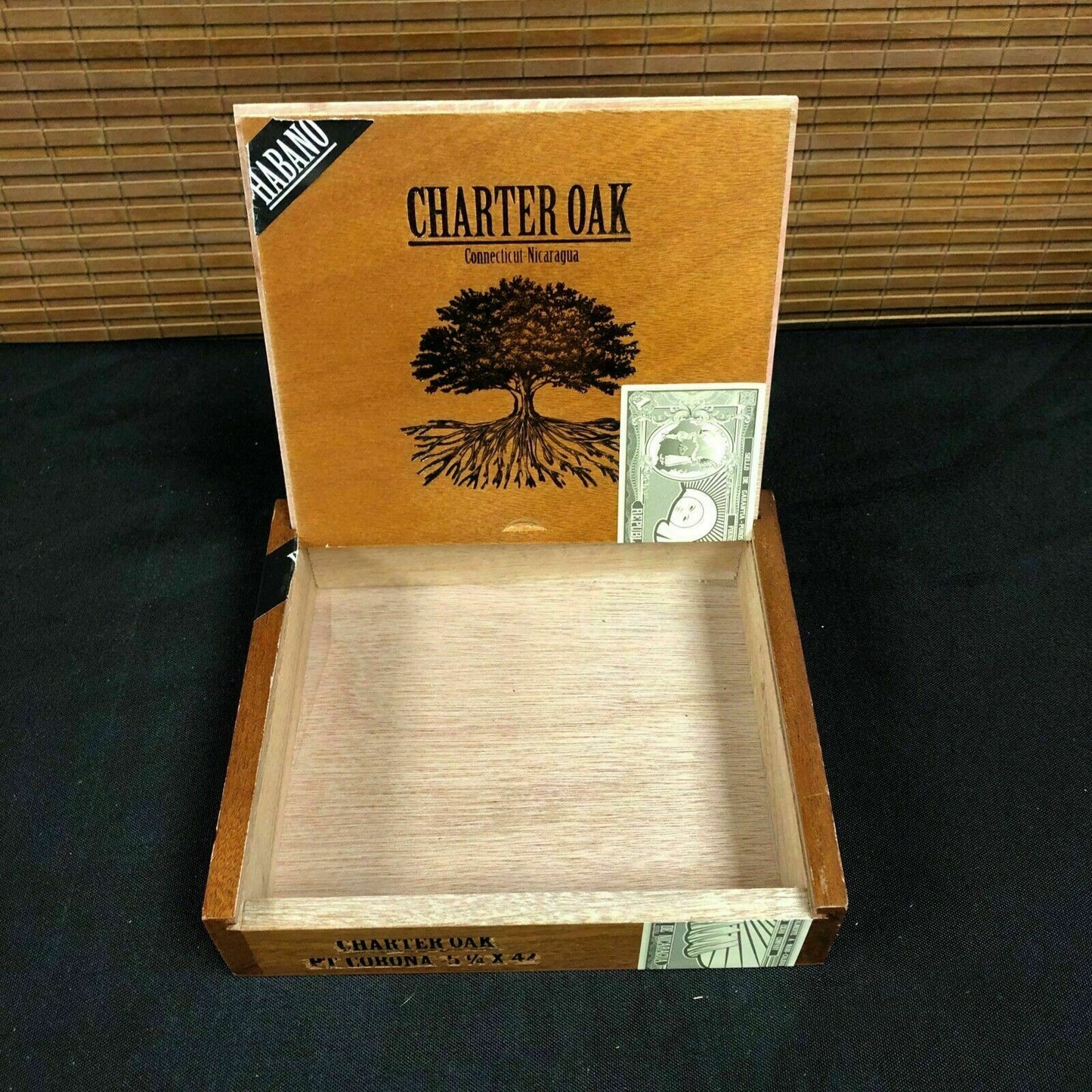 Charter Oak Hab Corona Empty Wooden Cigar Box 7x6x1.5