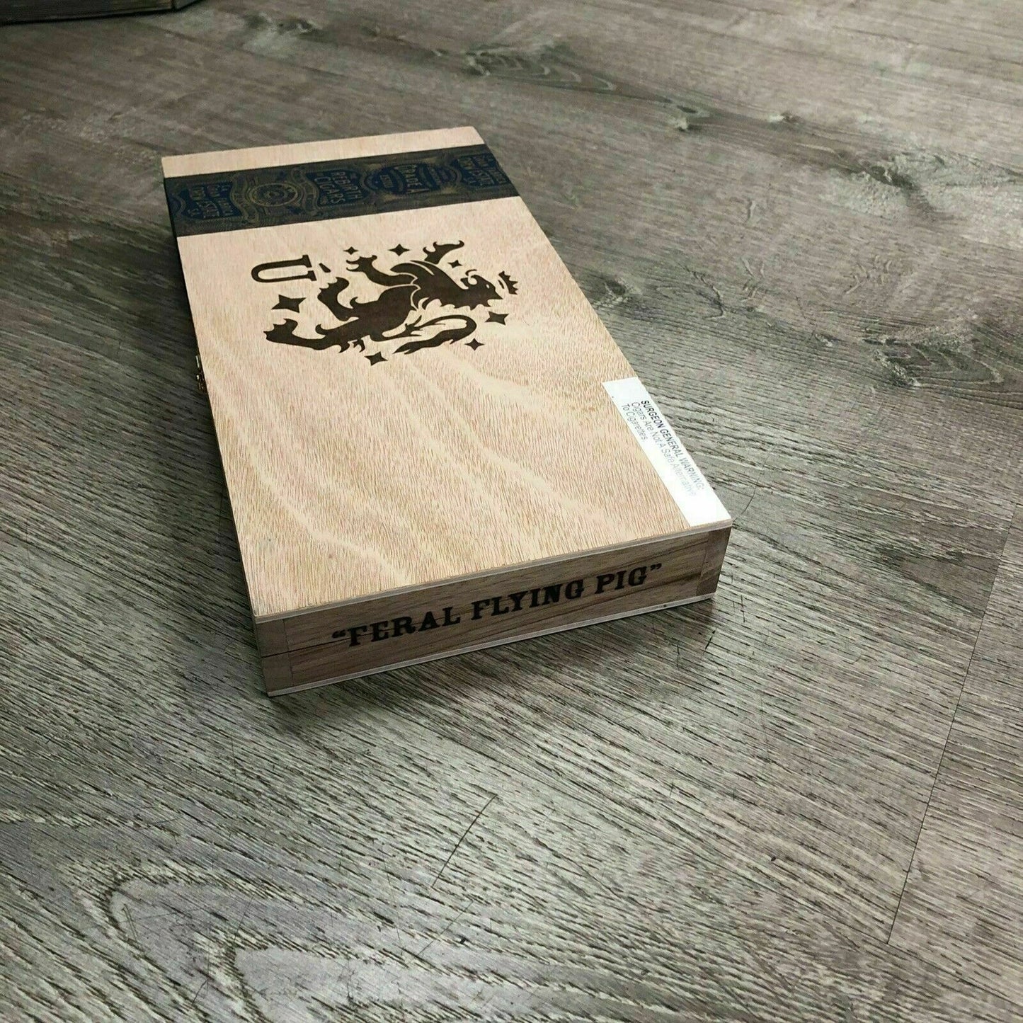 Liga Privada Feral Flying Pig Empty Wooden Cigar Box 13x6.5x1.5