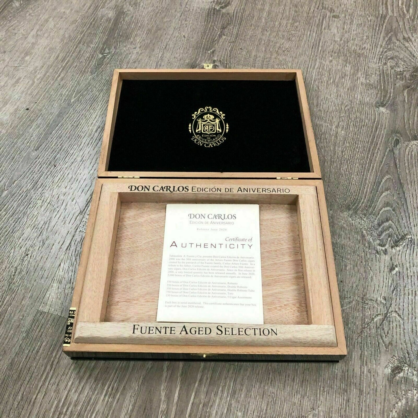 Arturo Fuente Don Carlos Anniversary Robusto Empty Wooden Cigar Box 7.5x10.25x2