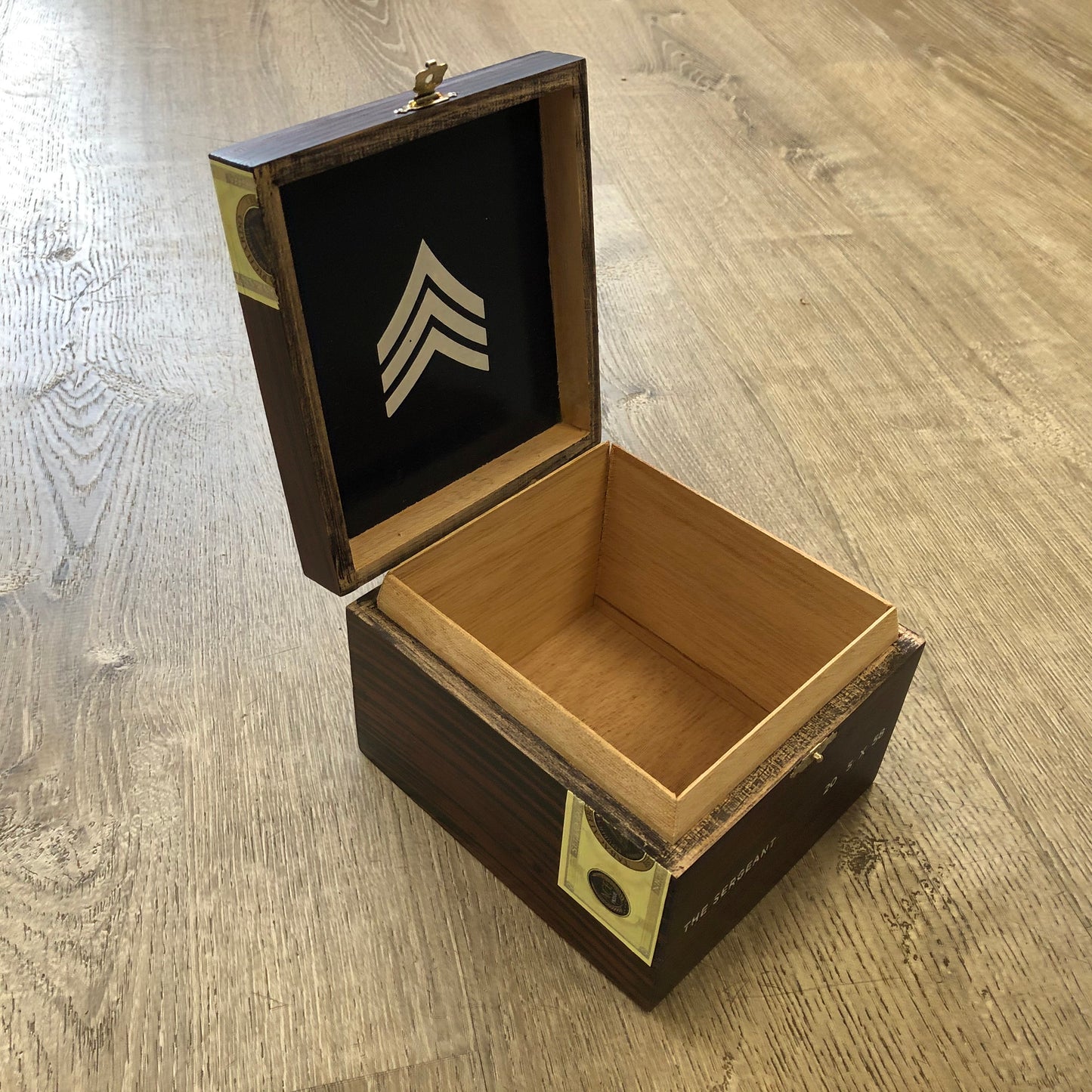 The Sergeant Empty Wooden Cigar Box 5.5x6x4