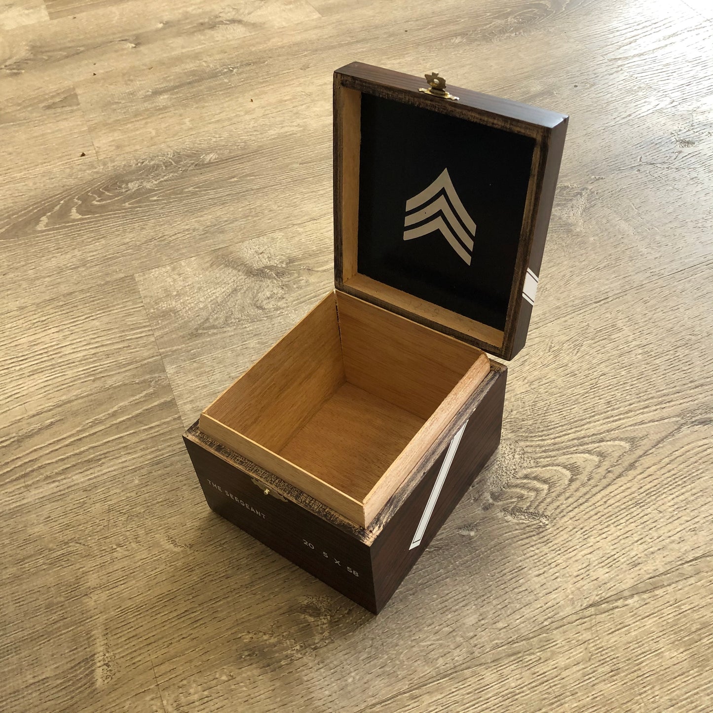 The Sergeant Empty Wooden Cigar Box 5.5x6x4