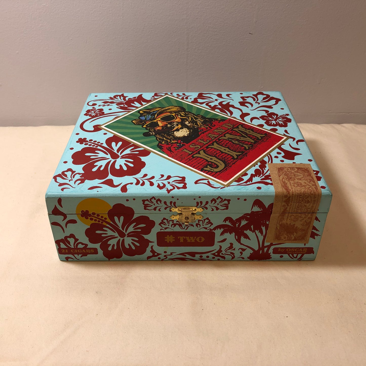 Island Jim Empty Wooden Cigar Box 8.5x7.5x2.75