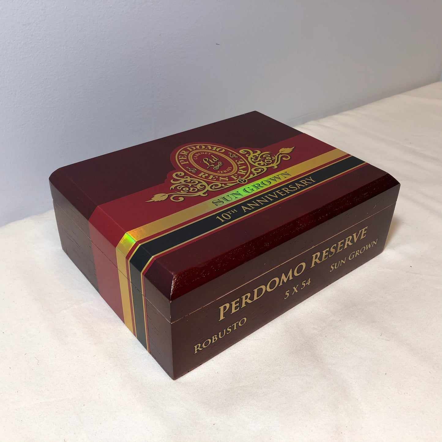 Perdomo 10th Anniversary Sun Grown Robusto Empty Wooden Cigar Box 8x6.25x3