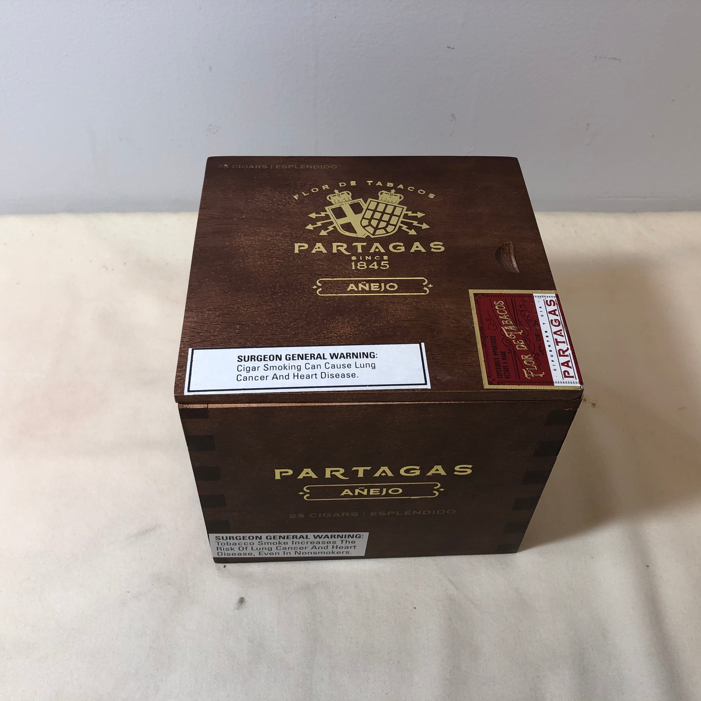 Partagas Anejo Esplendido Empty Wooden Cigar Box 5.5x5.25x4.75