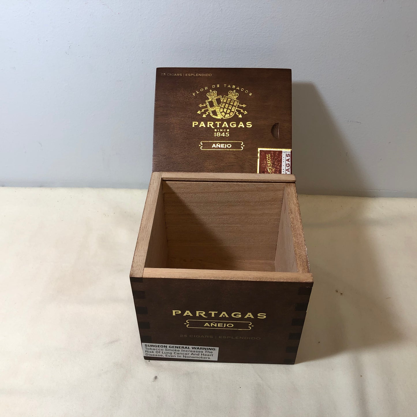 Partagas Anejo Esplendido Empty Wooden Cigar Box 5.5x5.25x4.75