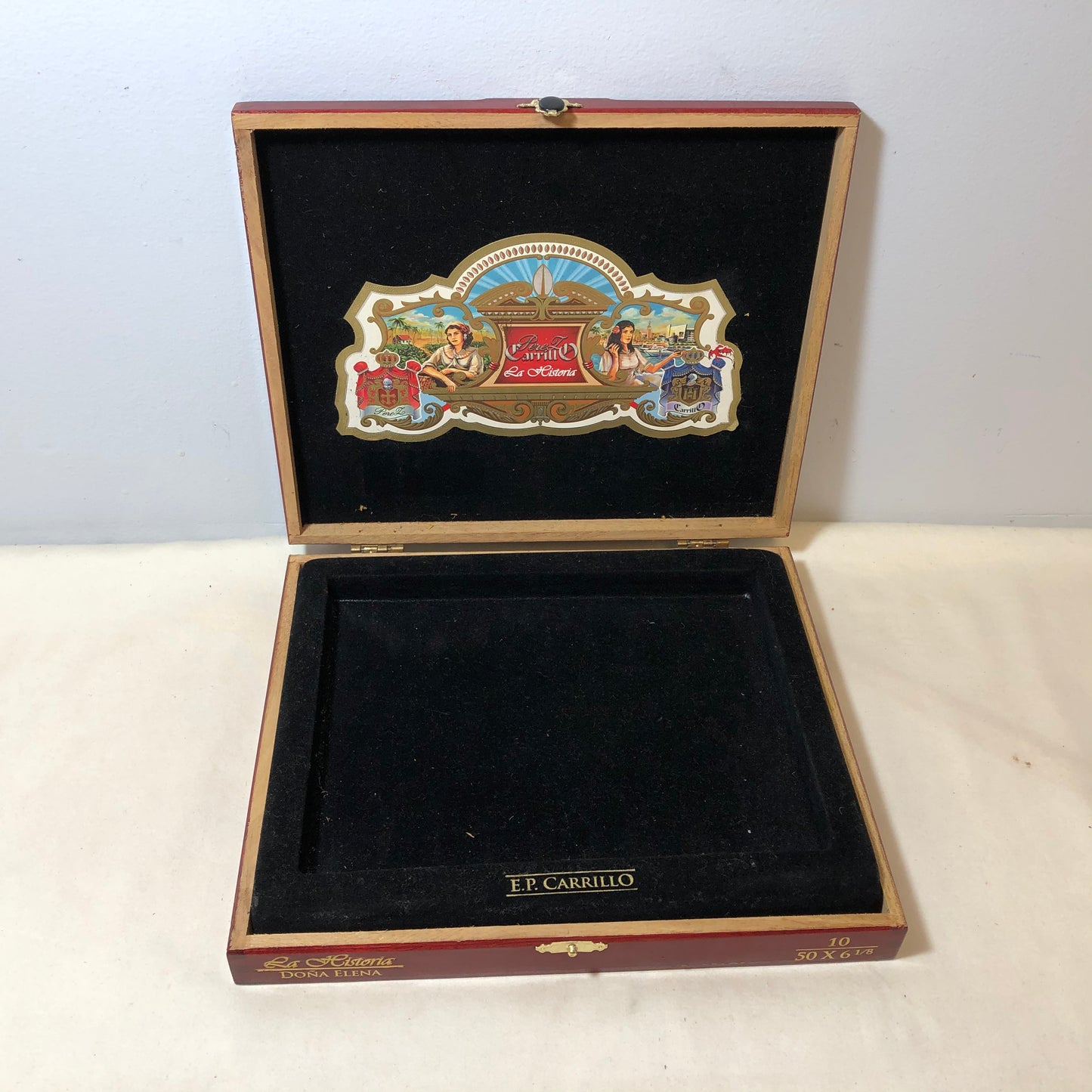 Ep Carrillo La Historia Dona Elena Empty Wooden Cigar Box 9.75x8.25x1.5