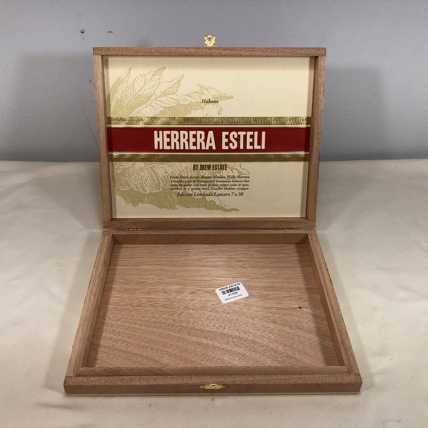 Herrera Esteli Hab Lancero Empty Wooden Cigar Box 10x8.25x1.25