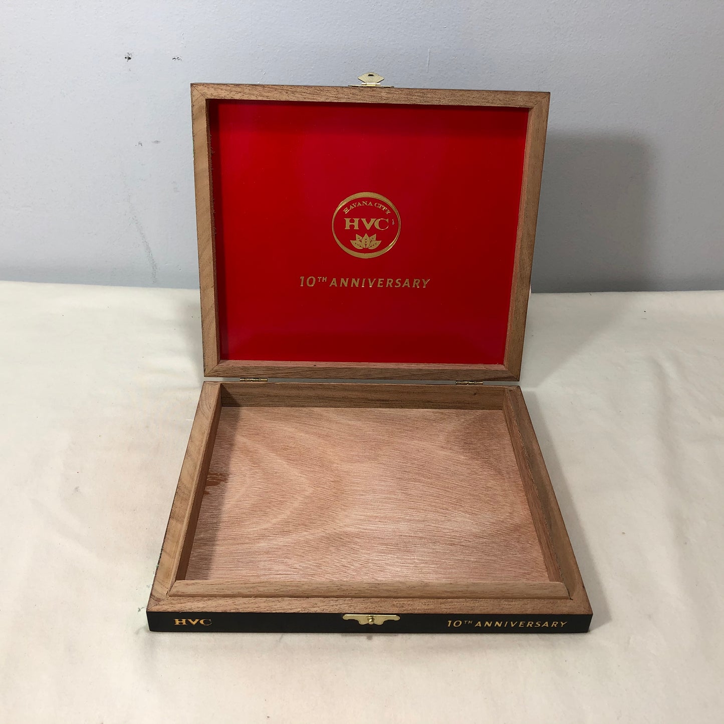 HVC 10th Anniversary Empty Wooden Cigar Box 8.75x7.75x1.25