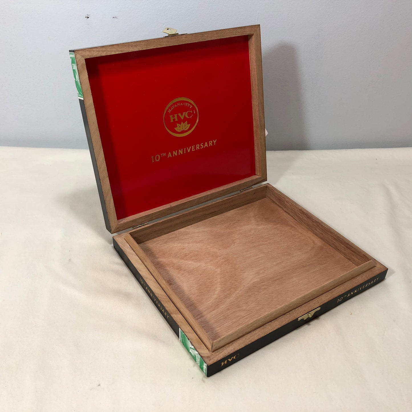 HVC 10th Anniversary Empty Wooden Cigar Box 8.75x7.75x1.25