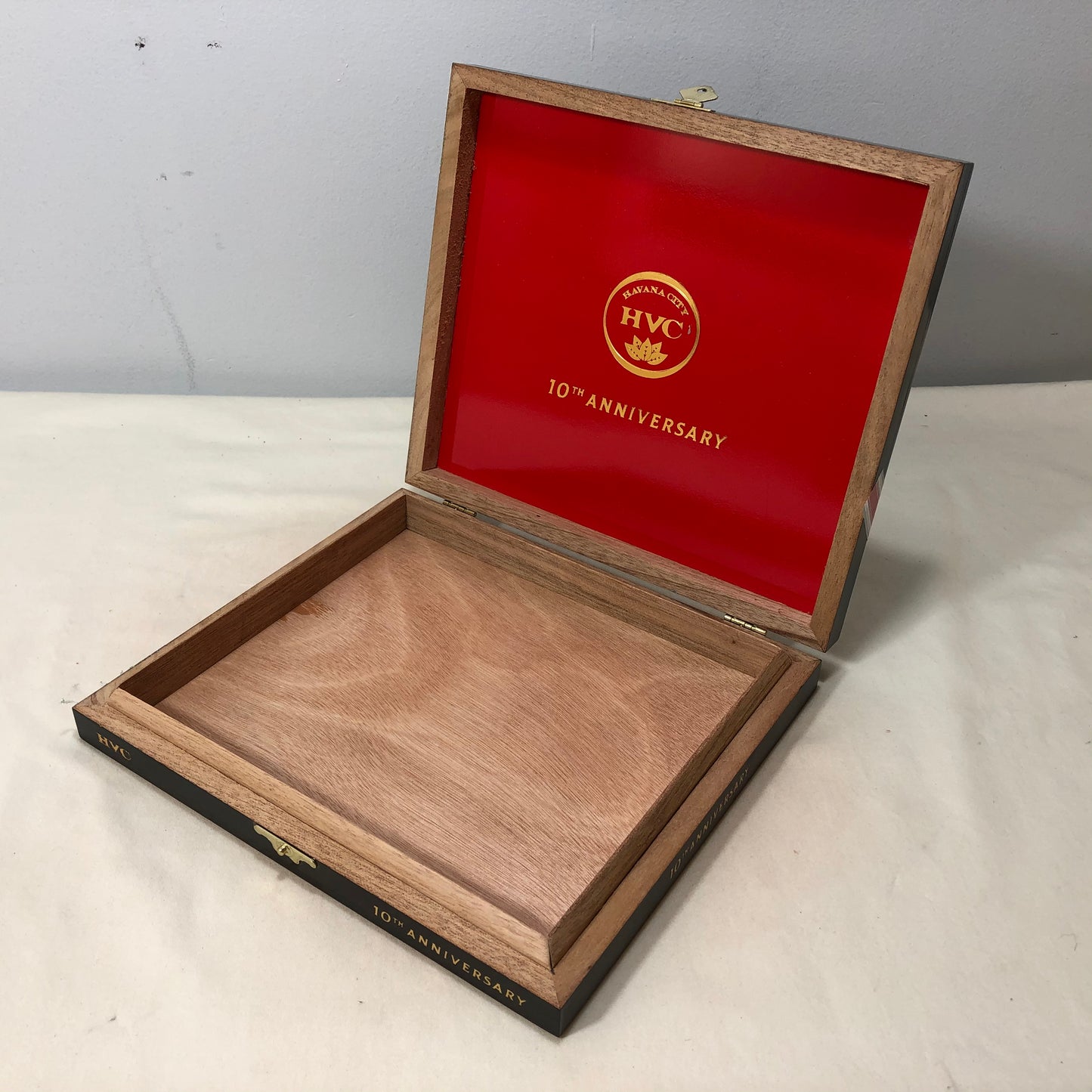 HVC 10th Anniversary Empty Wooden Cigar Box 8.75x7.75x1.25